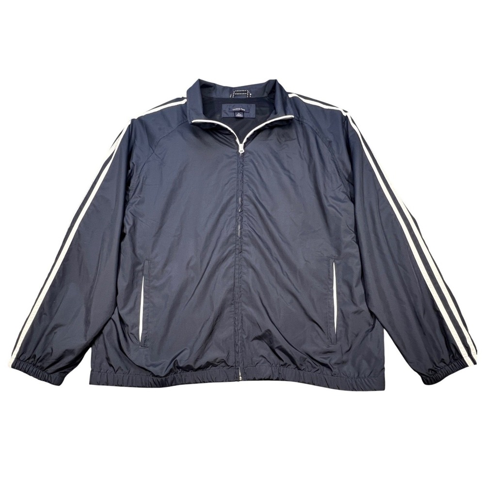 Lands End Navy Striped Full Zip Windbreaker Jacket Mens Large
